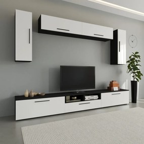 Kos V6 nappali szekrénysor, Fekete / Fényes fehér, MDF, 285 cm