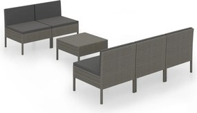vidaXL 6 részes szürke polyrattan kerti bútorszett párnákkal