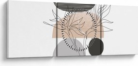 Kép - Vonal művészet virágok N⁰2 (órával) (90x30 cm)