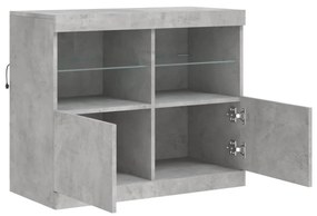 betonszürke tálalószekrény LED-világítással 81 x 37 x 67 cm