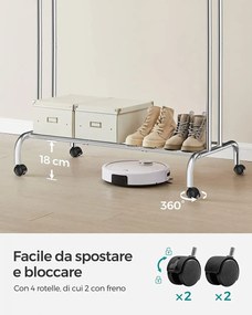 Gurulós ruhaállvány, ezüst 153x54x103cm