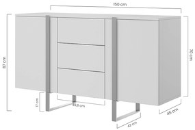 Verica 150 cm-es komód három fiókkal - szivacsos-tölgy / fekete lábak