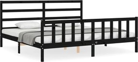 vidaXL fekete tömör fa ágykeret fejtámlával 200 x 200 cm