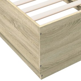sonoma tölgy színű szerelt fa ágykeret LED-del 75x190 cm