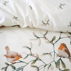Krémszínű egyszemélyes flanel ágyneműhuzat 135x200 cm Mistletoe Robins – Catherine Lansfield