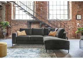 Sötétszürke bársony kinyitható sarokkanapé (jobb oldali) Lofty Lilly – Miuform