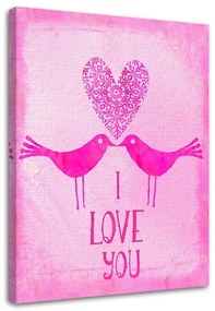 Gario Vászonkép Két madár rózsaszín háttéren I Love You felirattal - Andrea Haase Méret: 40 x 60 cm