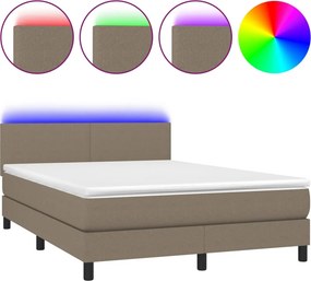 vidaXL tópszínű szövet rugós és LED-es ágy matraccal 140x190cm