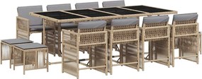 vidaXL 13részes vegyes bézs polyrattan kerti étkezőgarnitúra párnákkal