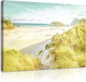 Vászonkép 80x60 Tengerpart homokdűnék sziklák lakatlan nyugalom fény
