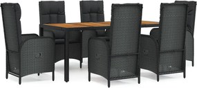 vidaXL 7 részes fekete polyrattan kerti étkezőgarnitúra párnával