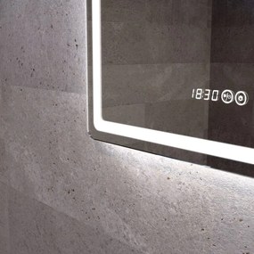 Tükör LED világítással 70x90cm | Páramentesítő funkció | Beépített óra | Fényerő és színhőmérséklet szabályozás | Welland Type-2V