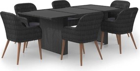 vidaXL 7 részes fekete polyrattan kerti étkezőgarnitúra