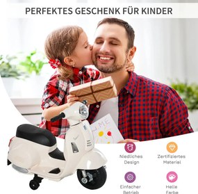 HOMCOM Elektromos gyerekmotor vespa, LED fénnyel, hanggal, 18-36 hónapos korú, fehér