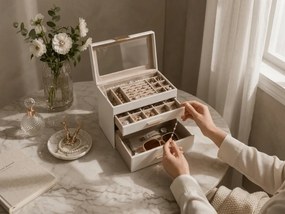 Ékszerdoboz ELEGANT CASE 25,1x21,5x15,3 cm öko bőrből, bézs