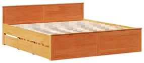 barna tömör fenyőfa ágy matrac nélkül fejtámlával 200 x 200 cm