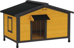 PawHut Kültéri Kutyaól Kistestű Kutyák Számára Forgatható Aszfalt Tetővel, 2 Ablakkal és Levehető Aljjal | Aosom