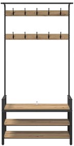 Kabáthorog polcokkal kézműves tölgy 95 x 34 x 184 cm Faanyag