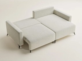 Krémszínű zsenília kinyitható-tárolóhelyes sarokkanapé (jobb oldali-heverő résszel) Leon – Maison de Rêve