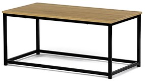 Măsuță de cafea modernă de culoare stejar, 90x48x41 cm, MDF, decor stejar salbatic, metal negru