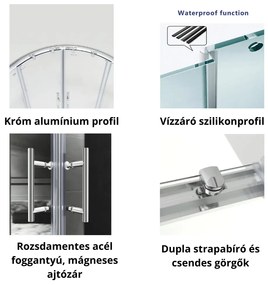 Stuxi Delhi 90x90 cm íves két tolóajtós zuhanykabin 6 mm vízlepergető biztonsági üveggel, króm elemekkel, 190 cm magas