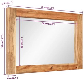 tömör akácfa és üveg tükör 70 x 50 cm
