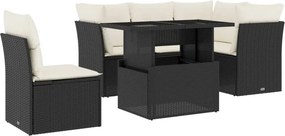 vidaXL 6 részes fekete polyrattan kerti ülőgarnitúra párnákkal