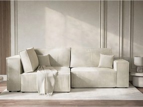 Krémszínű zsenília kinyitható-tárolóhelyes sarokkanapé (bal oldali-L alakú) Tonga – Maison de Rêve