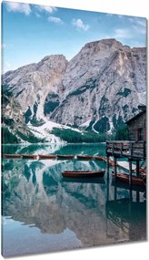 Vászonkép 80x120 Hegyi tó és házikó