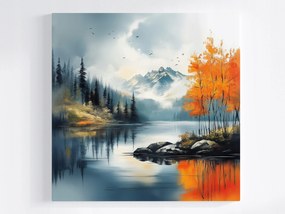 Canvas Vászonkép Tájkép Kanada Hegyek Erdő Tó Fjord Ősz 80x80