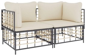 2 db szürke polyrattan moduláris sarokkanapé párnával