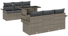 7 Darabos Kert Sofa Szett Párnákkal Szürke Poli Rattan