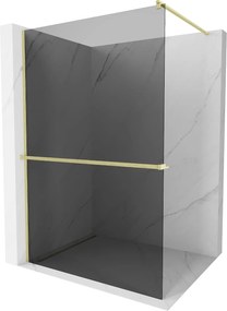 Mexen Kioto+, Walk-In zuhanyparaván polccal és akasztóval 140 x 200 cm, 8 mm szürke üveg, arany matt profil, 800-140-121-55-40