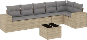 vidaXL 7 részes bézs polyrattan kerti ülőgarnitúra párnákkal