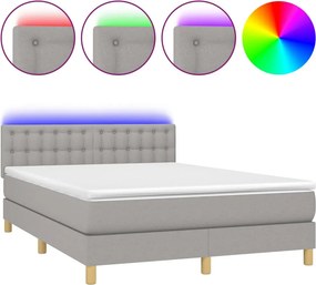 vidaXL világosszürke szövet rugós és LED-es ágy matraccal 140x200 cm