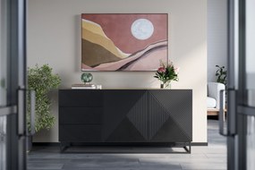 Asha komód 167 cm kétajtós fiókos - artisan / matt fekete / fekete vázas