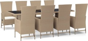 vidaXL 9 részes bézs polyrattan kerti étkezőgarnitúra párnákkal