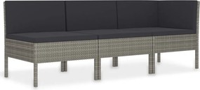 vidaXL 3 részes szürke polyrattan kerti ülőgarnitúra párnákkal