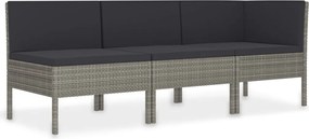 vidaXL 3 részes szürke polyrattan kerti ülőgarnitúra párnákkal