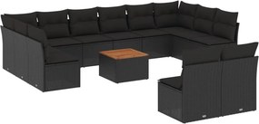 vidaXL 13 részes fekete polyrattan kerti ülőgarnitúra párnákkal