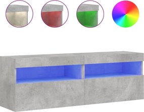 vidaXL 2 db betonszürke fali TV-szekrény LED-del 60x30x40 cm