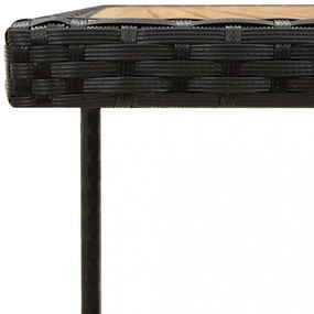 fekete polyrattan és tömör akácfa kerti asztal 109x107x74 cm