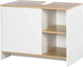 kleankin Mosdó Alatti Szekrény Modern Fürdőszobai Szekrényrekesszel és Ajtóval 77x45x60 cm Fehér és Természetes | Aosom