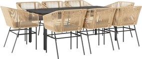 vidaXL 9 észes barna polyrattan üveg kerti étkezőgarnitúra párnával