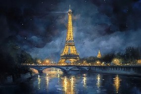 Vászonkép Canvas Párizs Franciaország Eiffel-torony Szajna Éjszaka Kilátás 120x80