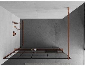 Mexen Kioto +, zuhanyparaván polccal és törölközőtartóval 120 x 200 cm, 8mm átlátszó üvegmintás fekete, rózsa arany profil, 800-120-121-60-78