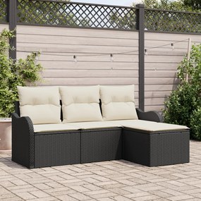 4 darabos kertiszófa szett párnákkal Fekete poli rattan, 2 üléses kertiszófa párnákkal Fekete poli rattan