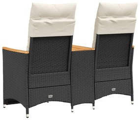2 személyes fekete polyrattan dönthető kerti kanapé asztallal
