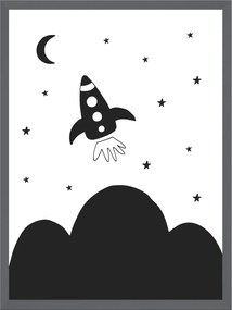 Gyerek poszter Rakéta 24X30 cm kő keret szürke