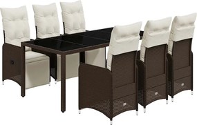 vidaXL 7 részes barna polyrattan kerti bisztrógarnitúra párnákkal